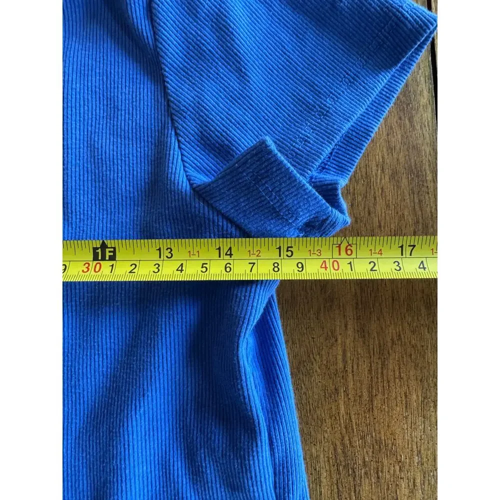 Old Navy Kindness Graphic Ringer Tee Blue Ribbed Snug Fit Size Large - Picture 7 of 9